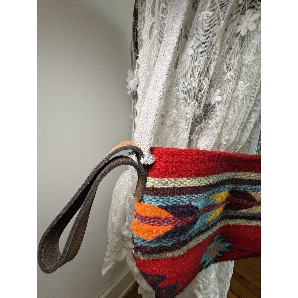 Custom quality Southwest Aztec Pattern Wool and Leather Purse Bag Large handmade - Picture 3 of 16